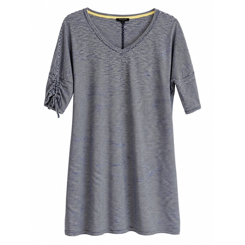 Talbots Petite M V-Neck Stripe T-Shirt Dress Navy White Cotton Modal Shift Soft